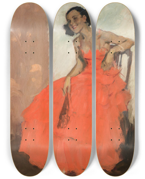 Triptych art skateboard deck of Brynolf Wennerberg Mdchen Im Ballkleid_1 by Brynolf Wennerberg (1866-1950)