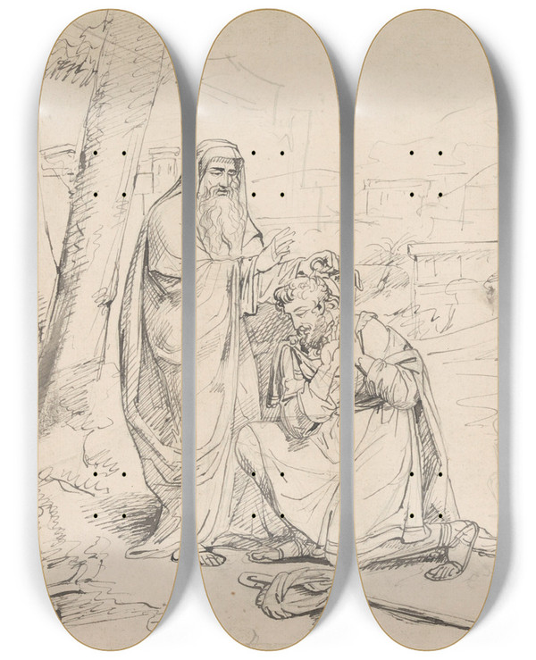 Triptych art skateboard deck of Jean Antoine Verschaeren Samuel Anoints Saul King by Jean Antoine Verschaeren (1803-1863)