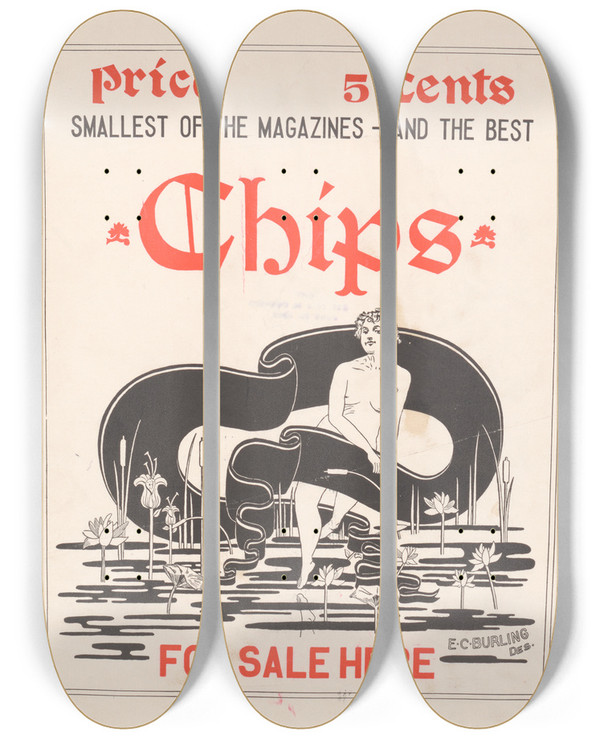 Triptych art skateboard deck of E C Burling Chips by E C Burling (19-20-)