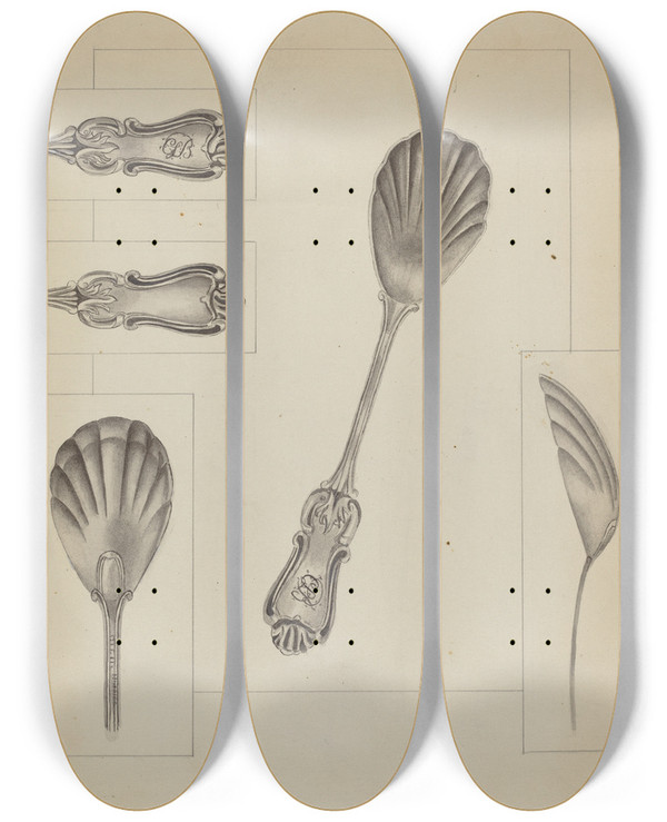 Triptych art skateboard deck of Anthony Zuccarello Silver Sugar Spoon_2 by Anthony Zuccarello