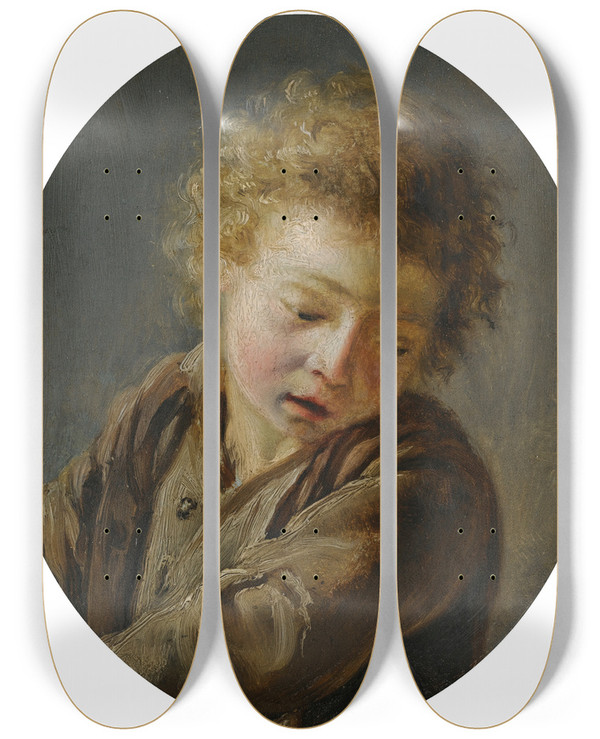 Triptych art skateboard deck of Martin Drlling A Study Of A Young Boy by Martin Drolling (1752-1817)