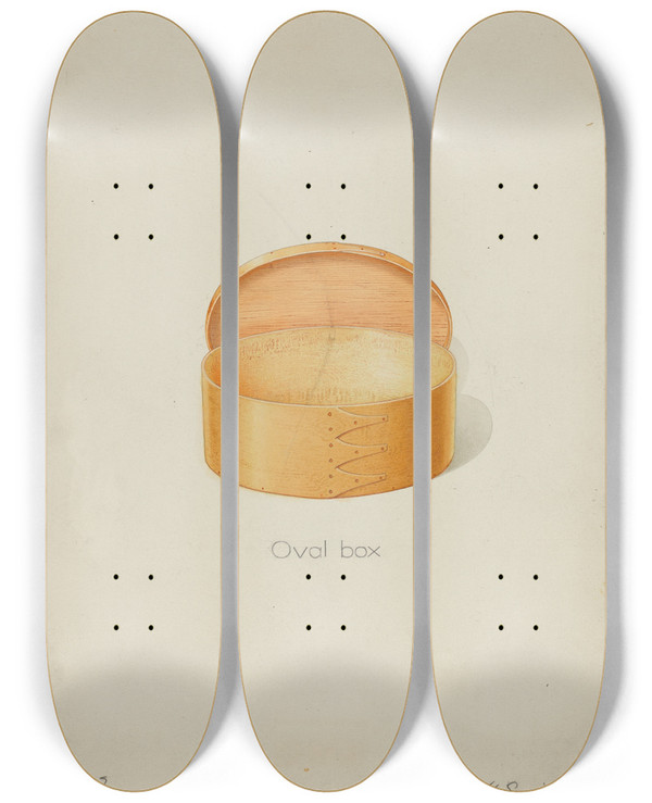 Triptych art skateboard deck of Alfred H Smith Shaker Oval Box by Alfred H Smith