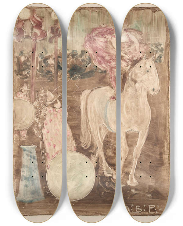 Triptych art skateboard deck of Maurice Prendergast Bareback Rider by Maurice Prendergast (1858-1924)