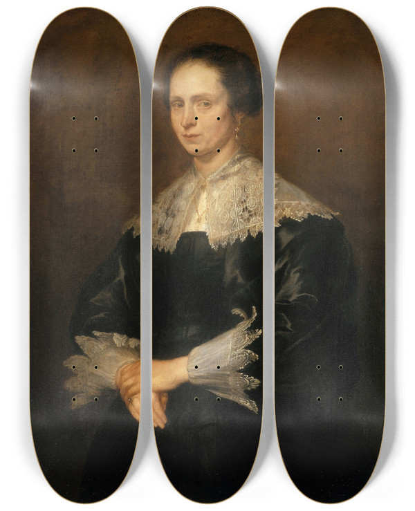 Triptych art skateboard deck of Anthony Van Dyck Helena Tromper Du Bois by Anthony Van Dyck (1599-1641)