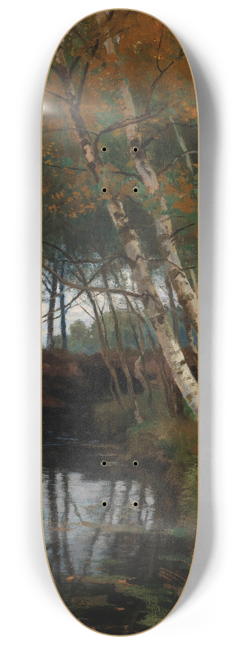 Hugo Darnaut - A Landscape with Stream and Birches 8.25 inch art skate deck