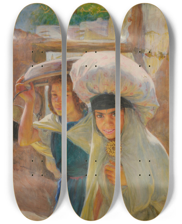 Triptych art skateboard deck of Tienne Dinet Laveuses by Etienne Dinet (1861-1929)