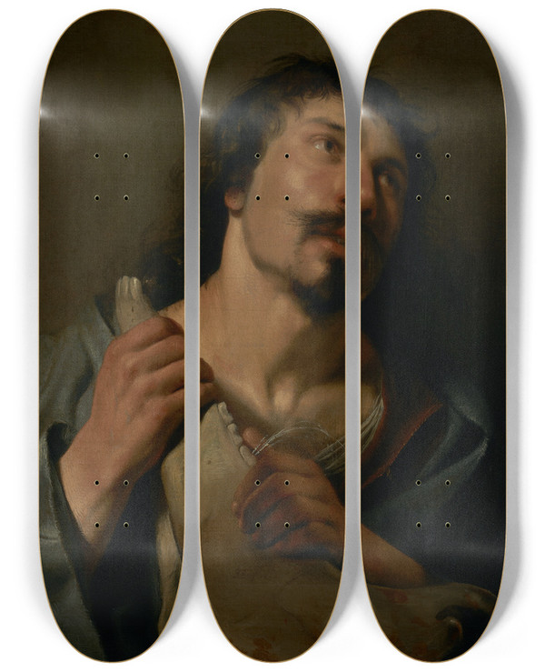 Triptych art skateboard deck of Salomon De Bray Samson With The Jawbone by Salomon de Bray (1597-1664)