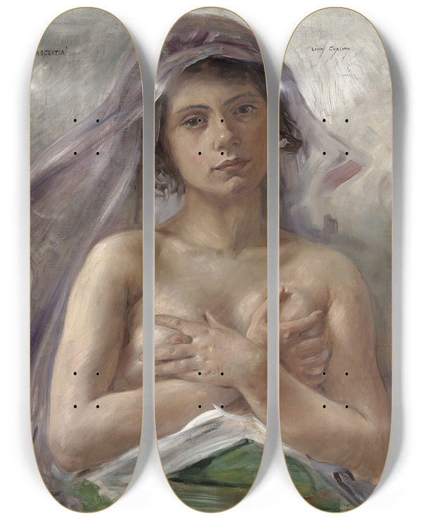 Triptych art skateboard deck of Lovis Corinth Innocentia by Lovis Corinth (1858-1925)