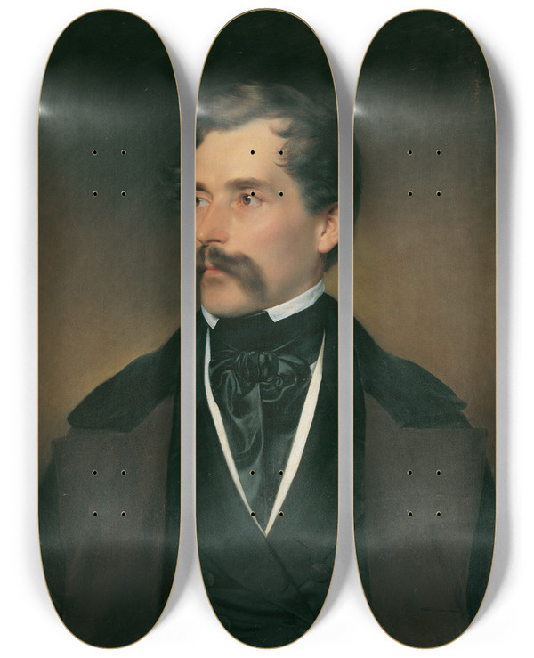 Triptych art skateboard deck of Franz Eybl Portrt Eines Grauhaarigen Herrn Mit Schnurrbart by Franz Eybl (1806-1880)