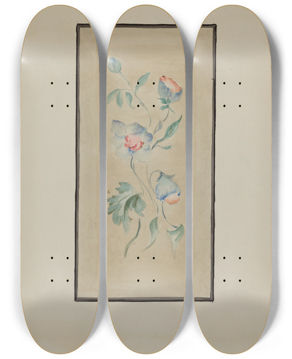 Triptych art skateboard deck of Blanche Waterbury Panel From Hall Lantern_1 by Blanche Waterbury