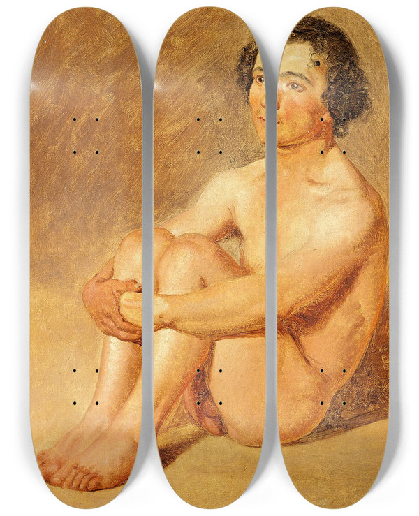 Triptych art skateboard deck of Constantin Hansen En Siddende Lazzaron by Constantin Hansen (1804-1880)
