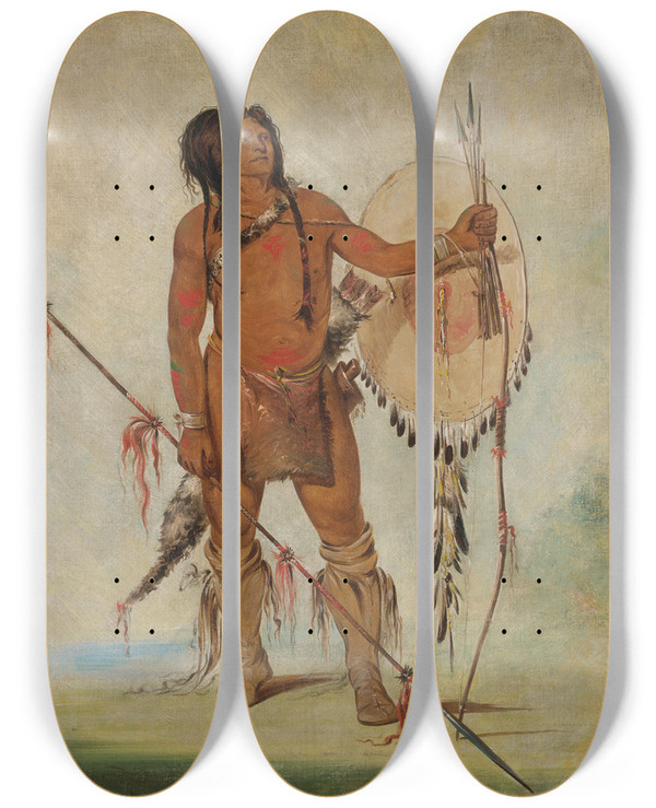 Triptych art skateboard deck of George Catlin Hisoosnchees Little Spaniard A Warrior by George Catlin (1796-1872)