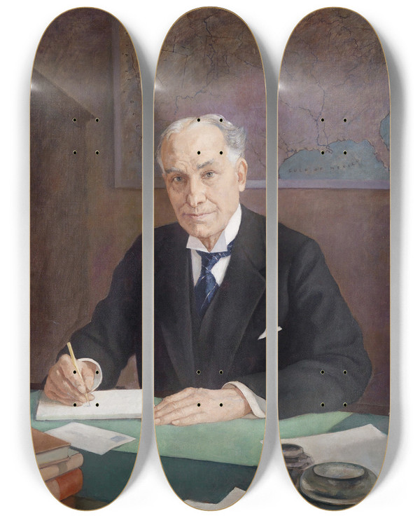 Triptych art skateboard deck of Emil Orlik Bildnis Eines Herrn by Emil Orlik (1870-1932)