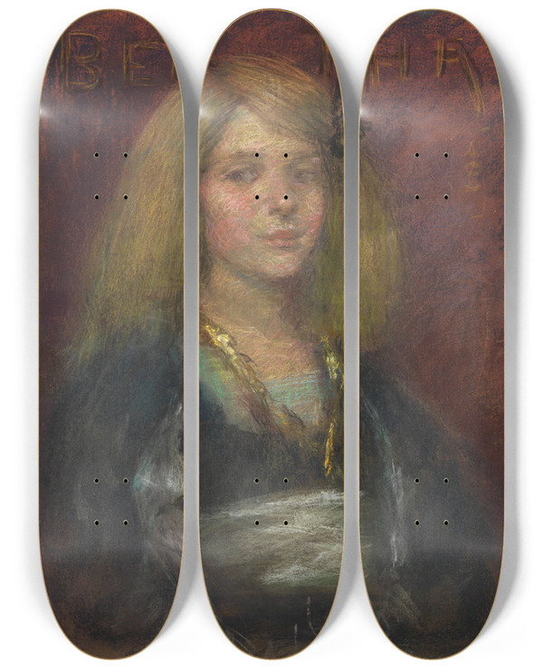 Triptych art skateboard deck of Alice Pike Barney Bertha by Alice Pike Barney (1857-1931)