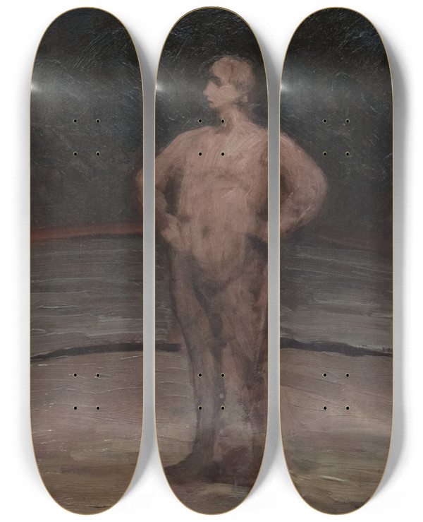 Triptych art skateboard deck of Honor Daumier The Wrestler by Honore Daumier (1808-1879)