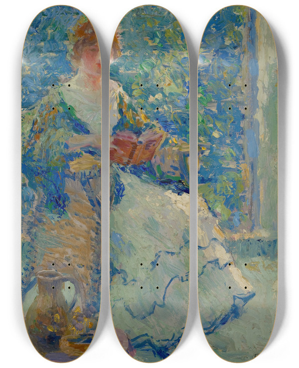 Triptych art skateboard deck of Henry Clarence Pitz Morning Light by Henry Clarence Pitz (1895-1976)