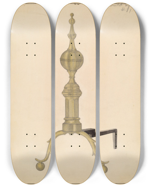 Triptych art skateboard deck of En Dunne Andiron by E.N. Dunne