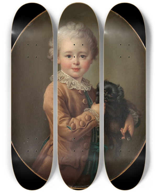 Triptych art skateboard deck of Franoishubert Drouais Boy With A Black Spaniel by Francois Hubert Drouais (1727-1775)