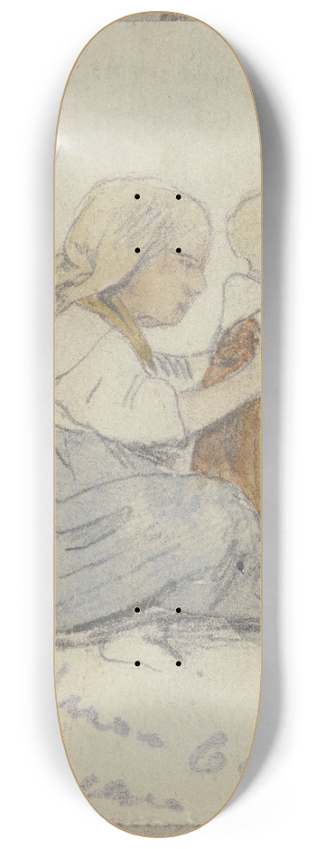 Hugo Kauffmann - Kleines Mdchen mit Kind am Boden 8.25 inch art skate deck