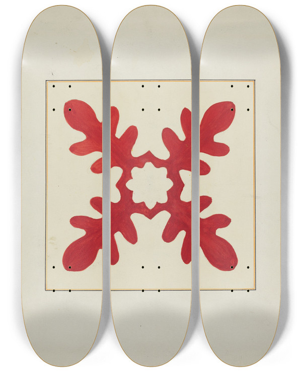 Triptych art skateboard deck of Cornelius Christoffels And Margaret Linsley Pieced Autograph Quilt 1 Piece_1 by Cornelius Christoffels And Margaret Linsley