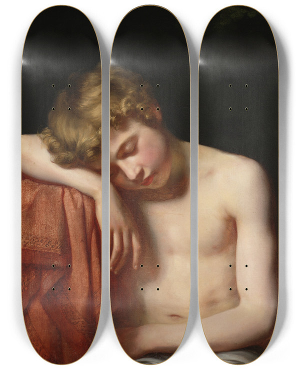 Triptych art skateboard deck of Woutherus Mol Sleeping Boy by Woutherus Mol (1785-1857)