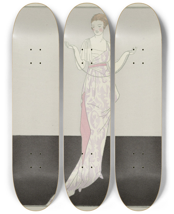 Triptych art skateboard deck of Bernard Boutet De Monvel Bergson A Promis De Venir Robe De Dner De Worth by Bernard Boutet De Monvel (1881-1949)