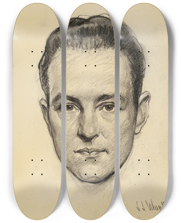 Triptych art skateboard deck of Samuel Johnson Woolf Richard Evelyn Byrd by Samuel Johnson Woolf (1880-1948)