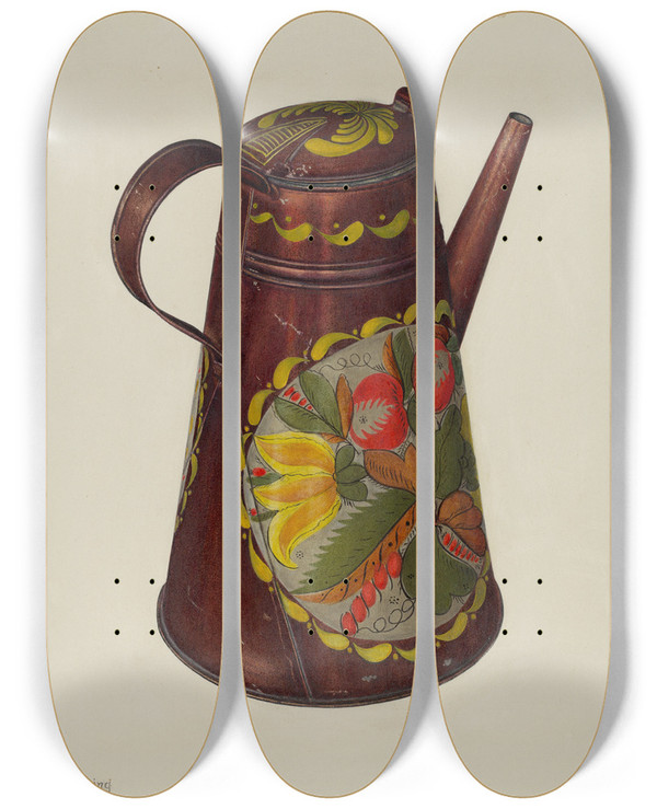 Triptych art skateboard deck of Charles Henning Toleware Coffee Pot_4 by Charles Henning