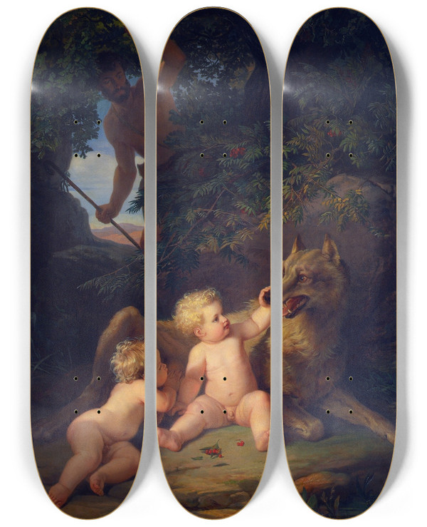 Triptych art skateboard deck of Josef Binder Romulus And Remus by Josef Binder (1805-1863)