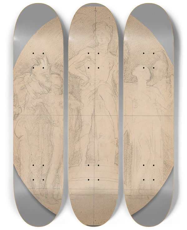 Triptych art skateboard deck of John Singer Sargent Allegoricalstudy by John Singer Sargent (1856-1925)