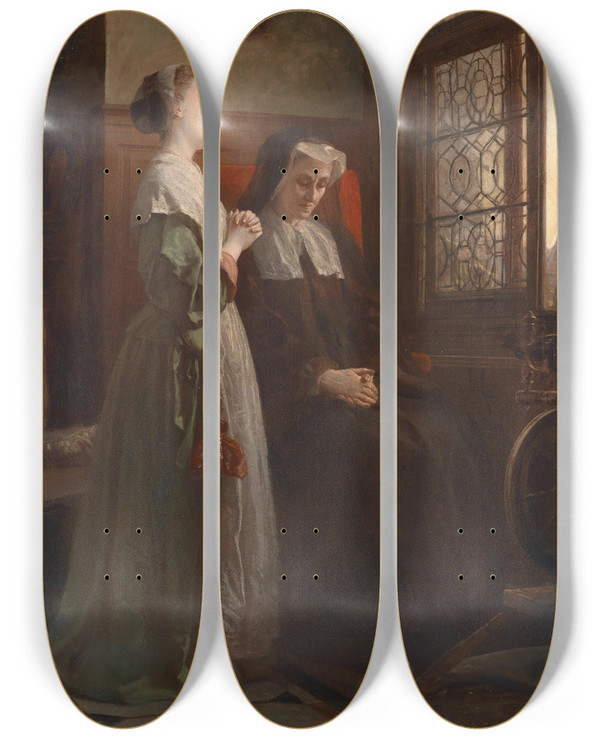 Triptych art skateboard deck of Wilhelm Amberg Abendluten by Wilhelm Amberg (1822-1899)