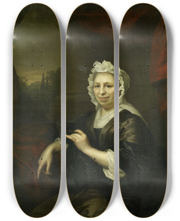 Triptych art skateboard deck of Arnold Boonen Brechje Hooft 16401721 Widow Of Harmen Van De Poll by Arnold Boonen (1669-1729)