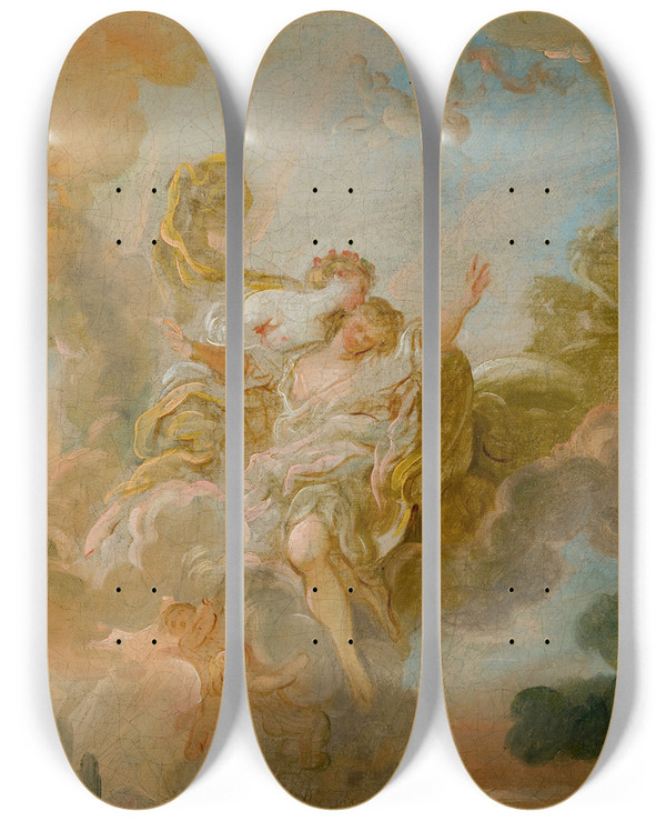 Triptych art skateboard deck of Jeansimon Berthlemy Allegorical Figures by Jean Simon Berthelemy (1743-1811)
