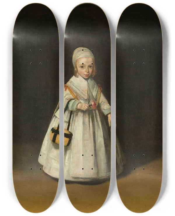 Triptych art skateboard deck of Gerard Ter Borch Helena Van Der Schalcke by Gerard Ter Borch (1617-1681)