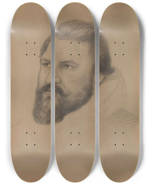 Triptych art skateboard deck of Adolph Tidemand Lauritz Ruus by Adolph Tidemand (1814-1876)