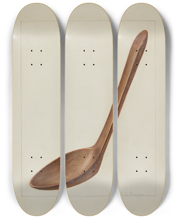 Triptych art skateboard deck of Manuel G Runyan Wooden Spatula by Manuel G Runyan