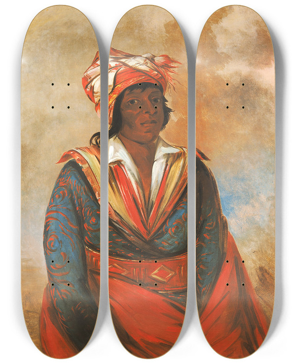 Triptych art skateboard deck of George Catlin Ktteeotbbee How Did He Kill A Noted Brave by George Catlin (1796-1872)