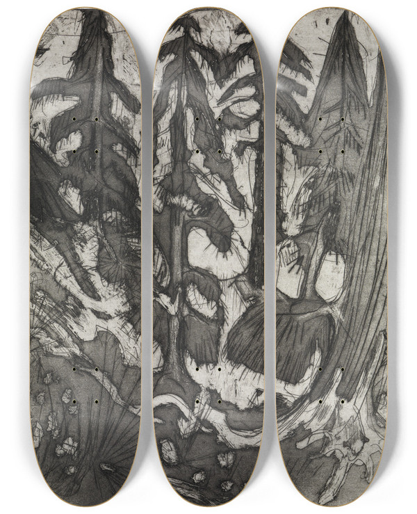 Triptych art skateboard deck of Ernst Ludwig Kirchner Bergwald by Ernst Ludwig Kirchner (1880-1938)