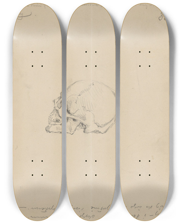 Triptych art skateboard deck of Stanisaw Wyspiaski Study Of A Skull by Stanislaw Wyspianski (1869-1907)