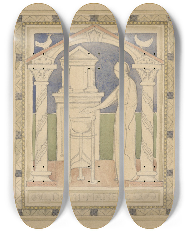 Triptych art skateboard deck of Antoon Derkinderen Domi Manere by Antoon Derkinderen (1859-1925)