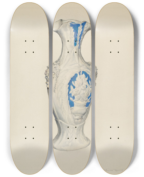 Triptych art skateboard deck of Katharine Merrill Vase by Katharine Merrill