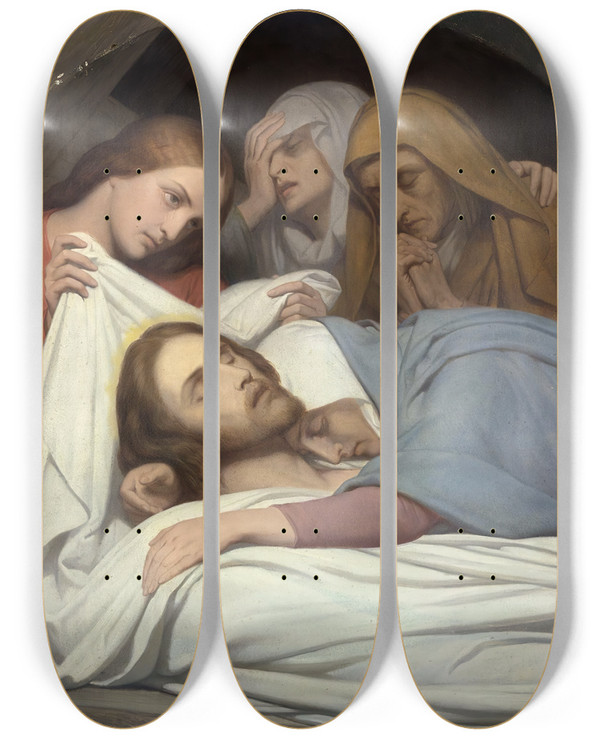 Triptych art skateboard deck of Ary Scheffer The Entombment by Ary Scheffer (1795-1858)