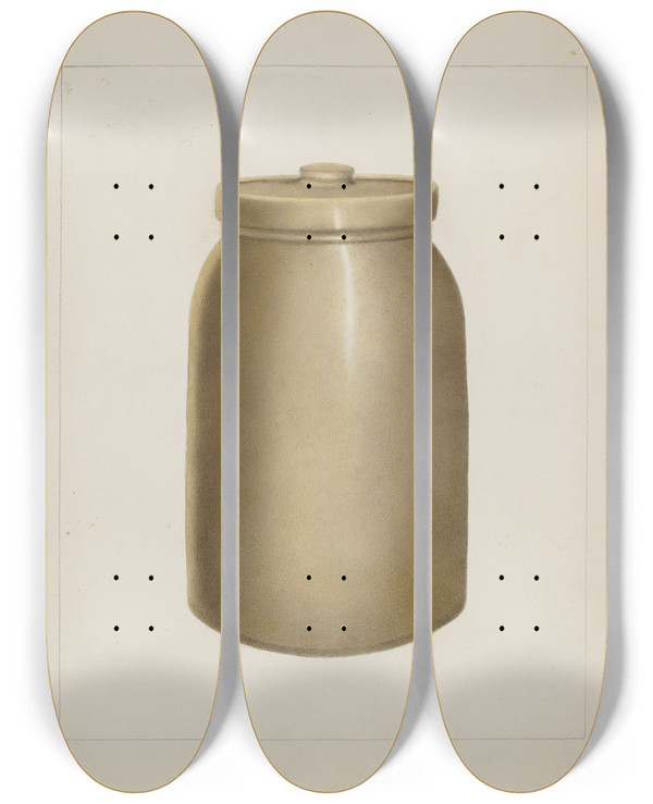Triptych art skateboard deck of Annie B Johnston Pottery Jar With Lid_2 by Annie B Johnston (20-)