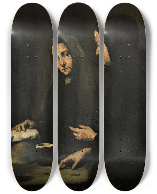 Triptych art skateboard deck of Thodule Ribot Deux Femmes De Mnage by Theodule Ribot (1823-1891)