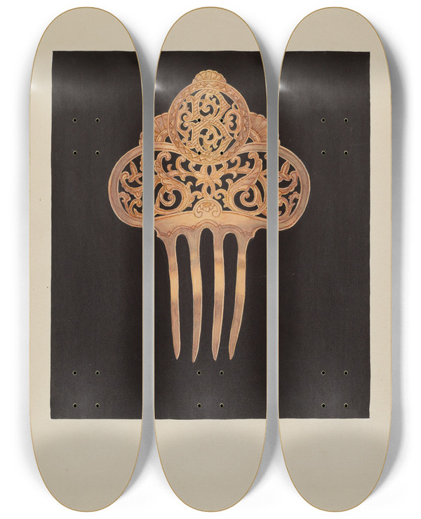 Triptych art skateboard deck of Harry Jennings Comb by Harry Jennings