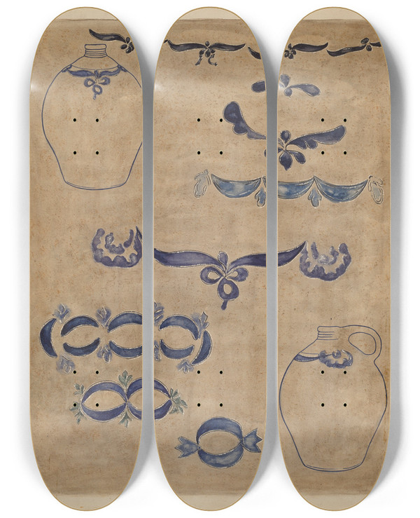 Triptych art skateboard deck of Yolande Delasser Jug And Decoration by Yolande Delasser (1935)