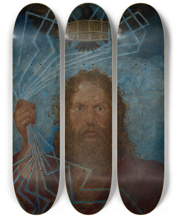 Triptych art skateboard deck of Hans Thoma Jupiter Donar by Hans Thoma (1839-1924)