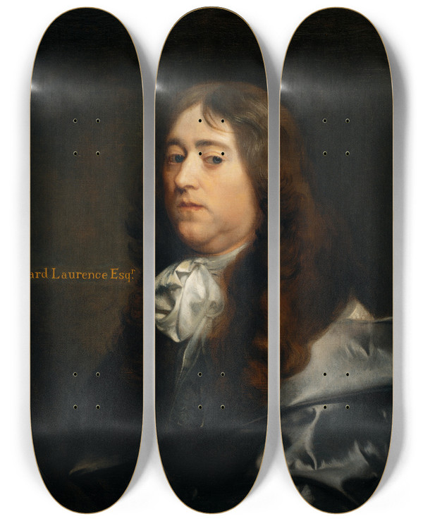 Triptych art skateboard deck of Gerard Soest Edward Laurence Esq by Gerard Soest (1600-1681)