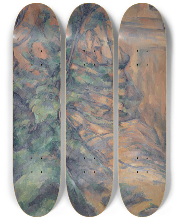 Triptych art skateboard deck of Paul Czanne Rochers Et Branches Bibmus by Paul Cezanne (1839-1906)