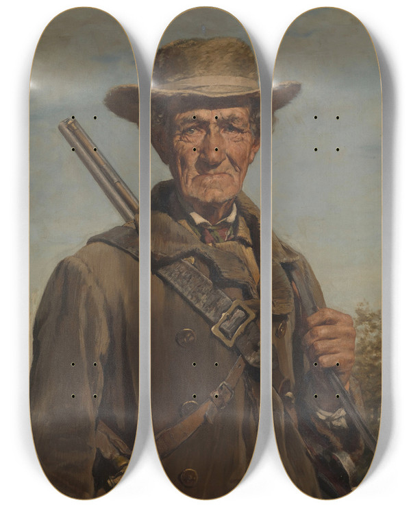 Triptych art skateboard deck of Karel Ooms The Forester by Karel Ooms (1845-1900)